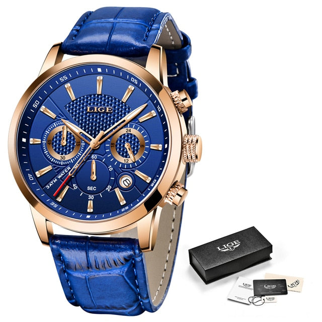 Leather Chronograph Waterproof Sport Automatic Date Quartz Men Watch