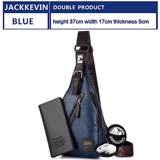 JackKevin Men's Leather Crossbody Theftproof Chest and Shoulder Mens Bags