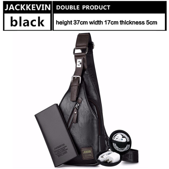 JackKevin Men's Leather Crossbody Theftproof Chest and Shoulder Mens Bags