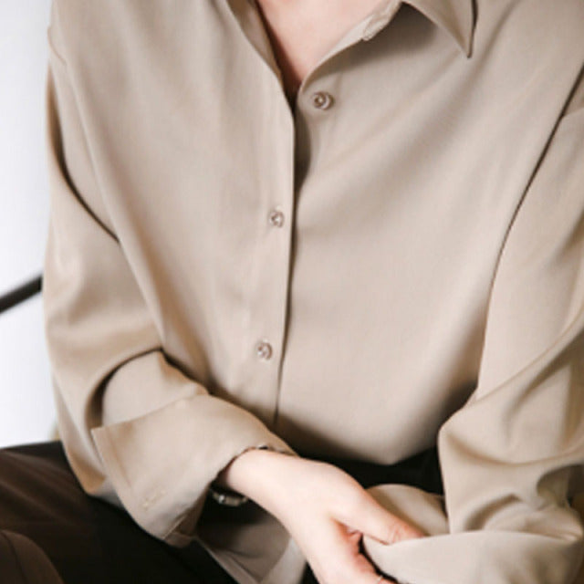 Button Up Satin Silk Vintage Women Blouse