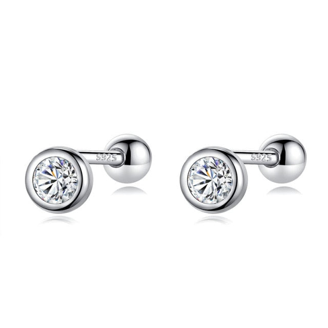 Trustdavis Real 925 Sterling Silver Round CZ Screw Beads Stud Earrings