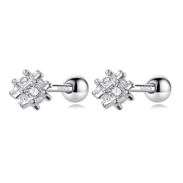 Trustdavis Real 925 Sterling Silver Round CZ Screw Beads Stud Earrings