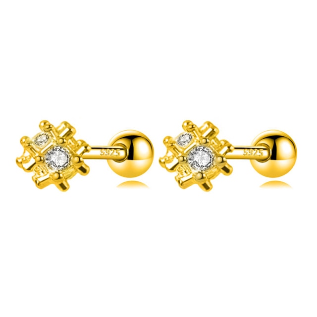 Trustdavis Real 925 Sterling Silver Round CZ Screw Beads Stud Earrings