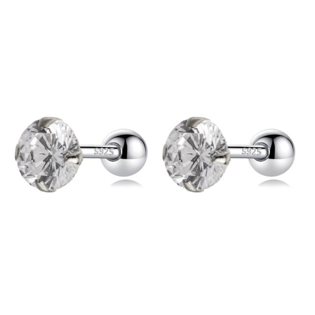 Trustdavis Real 925 Sterling Silver Round CZ Screw Beads Stud Earrings