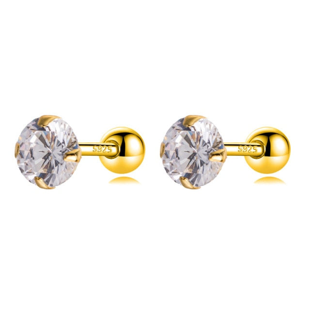Trustdavis Real 925 Sterling Silver Round CZ Screw Beads Stud Earrings