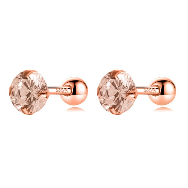 Trustdavis Real 925 Sterling Silver Round CZ Screw Beads Stud Earrings
