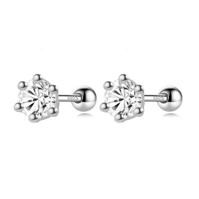 Trustdavis Real 925 Sterling Silver Round CZ Screw Beads Stud Earrings