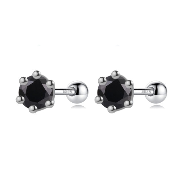 Trustdavis Real 925 Sterling Silver Round CZ Screw Beads Stud Earrings