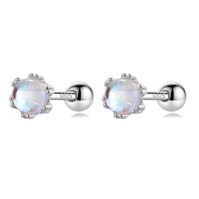 Trustdavis Real 925 Sterling Silver Round CZ Screw Beads Stud Earrings
