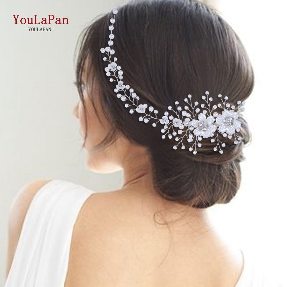 YouLaPan HP295 Flower Headband Crystal Pearls Women Tiara Bridal