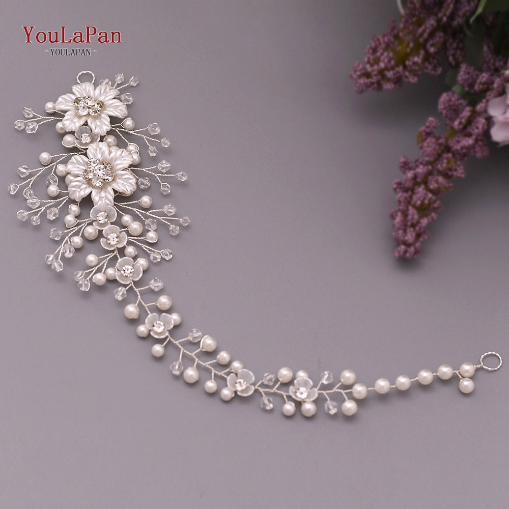 YouLaPan HP295 Flower Headband Crystal Pearls Women Tiara Bridal