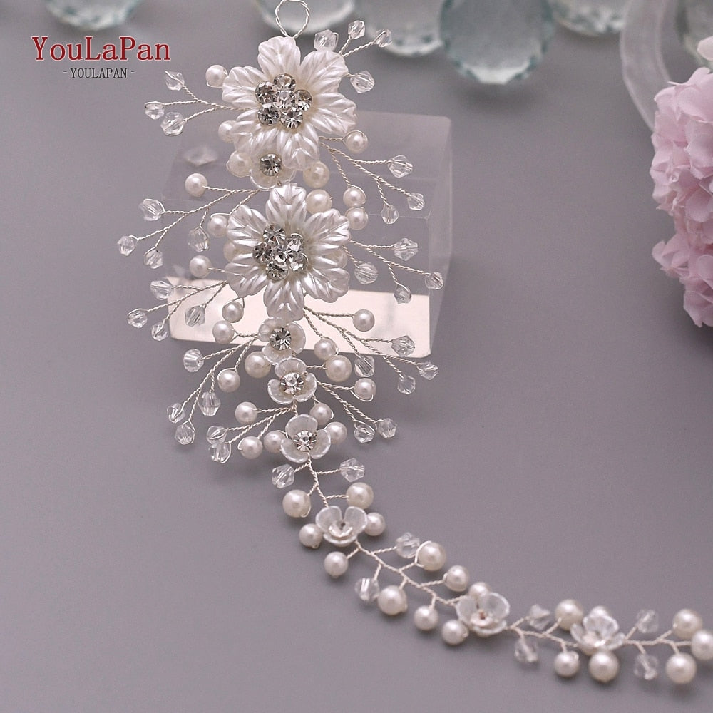 YouLaPan HP295 Flower Headband Crystal Pearls Women Tiara Bridal