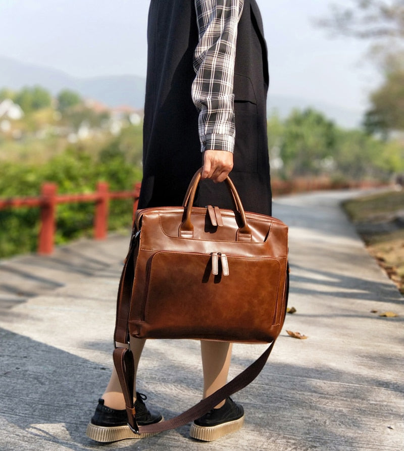 Vintage Leather Shoulder Laptop Briefcase