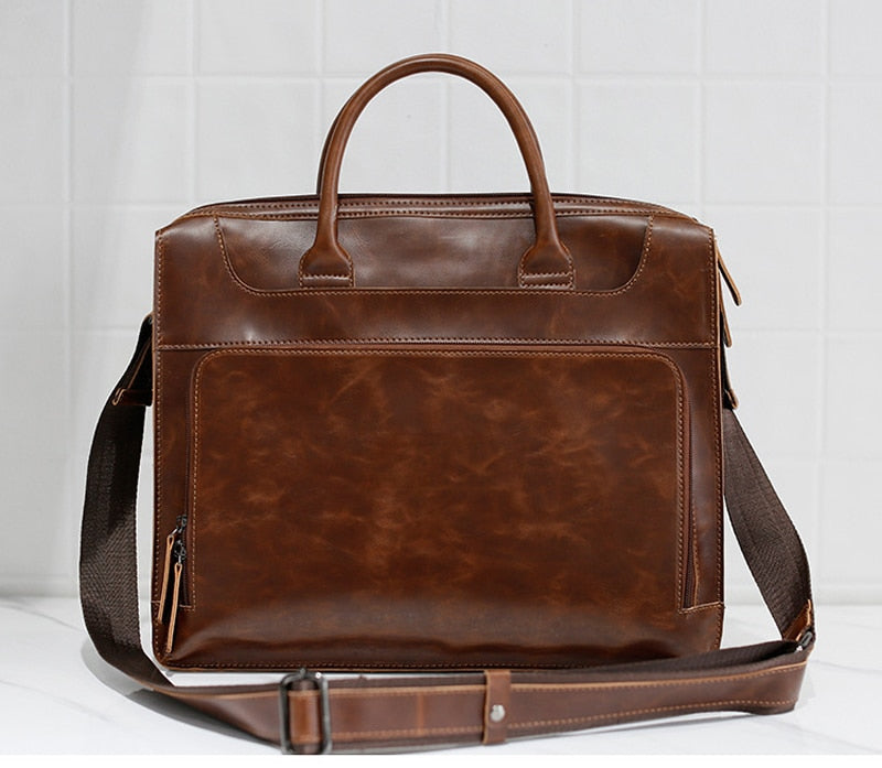 Vintage Leather Shoulder Laptop Briefcase
