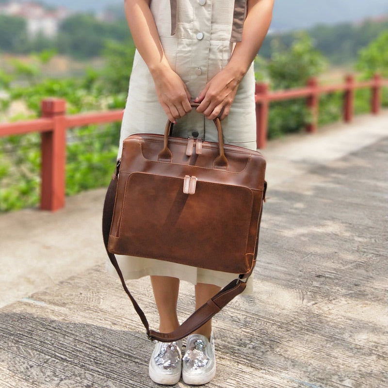 Vintage Leather Shoulder Laptop Briefcase
