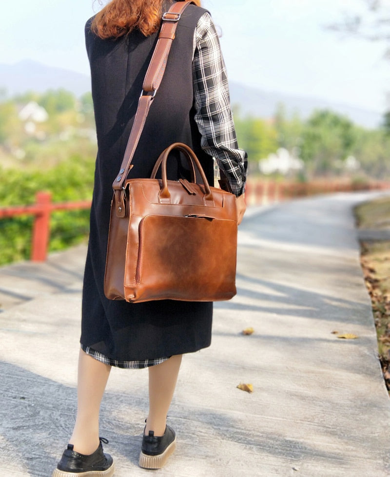 Vintage Leather Shoulder Laptop Briefcase