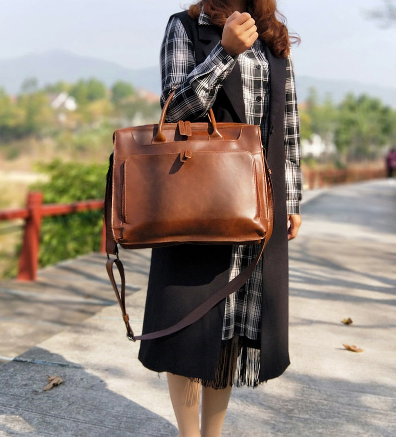 Vintage Leather Shoulder Laptop Briefcase