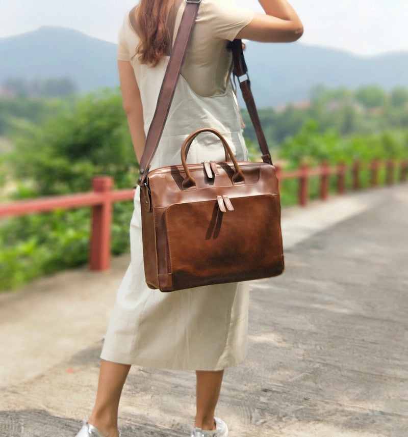 Vintage Leather Shoulder Laptop Briefcase
