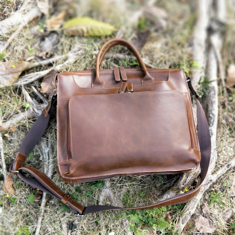 Vintage Leather Shoulder Laptop Briefcase