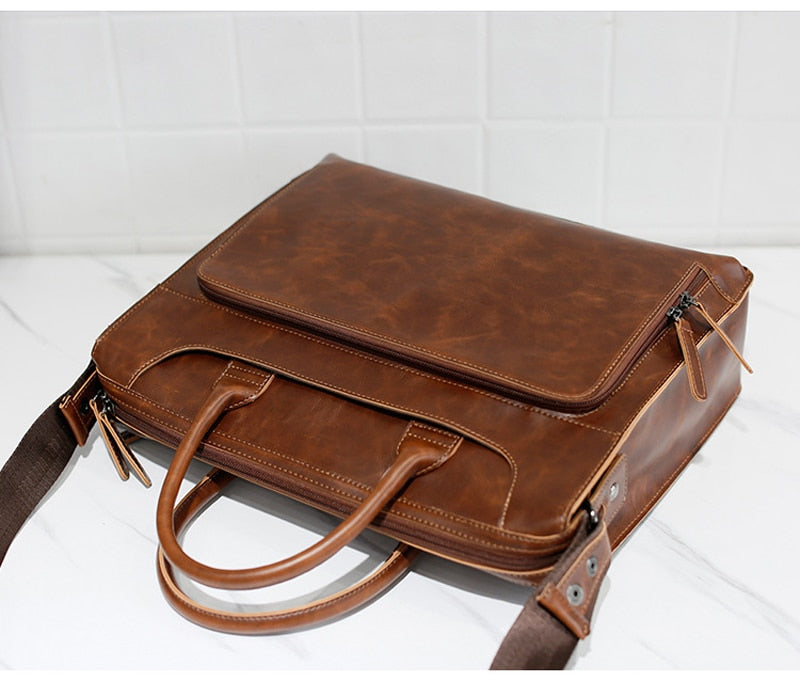 Vintage Leather Shoulder Laptop Briefcase