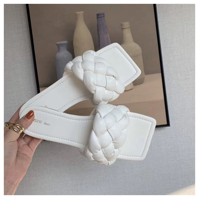 Weave Square Flat Casual Ladies Shoes