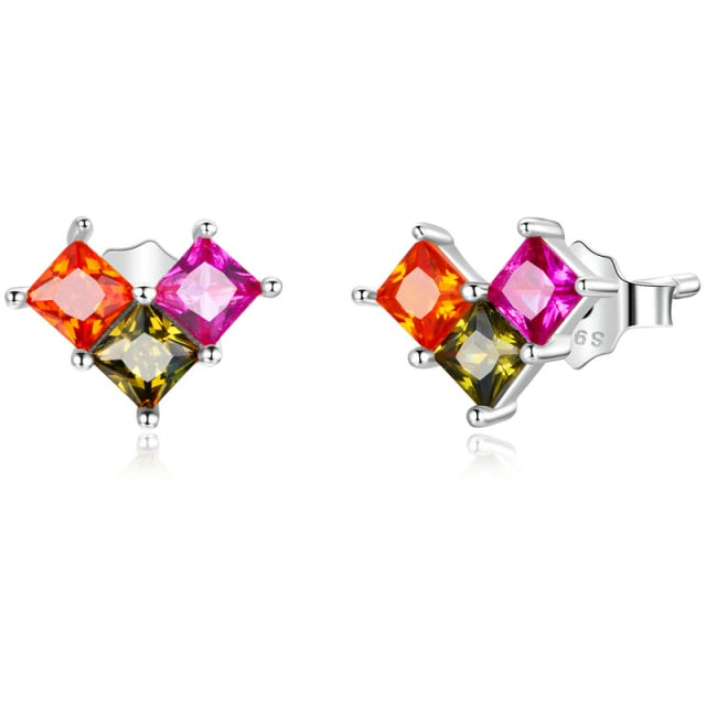 WOSTU Flower Heart Stud Earrings 100% 925 Sterling Silver Pearl Small Earrings For Women Wedding Engagement Jewelry Gifts