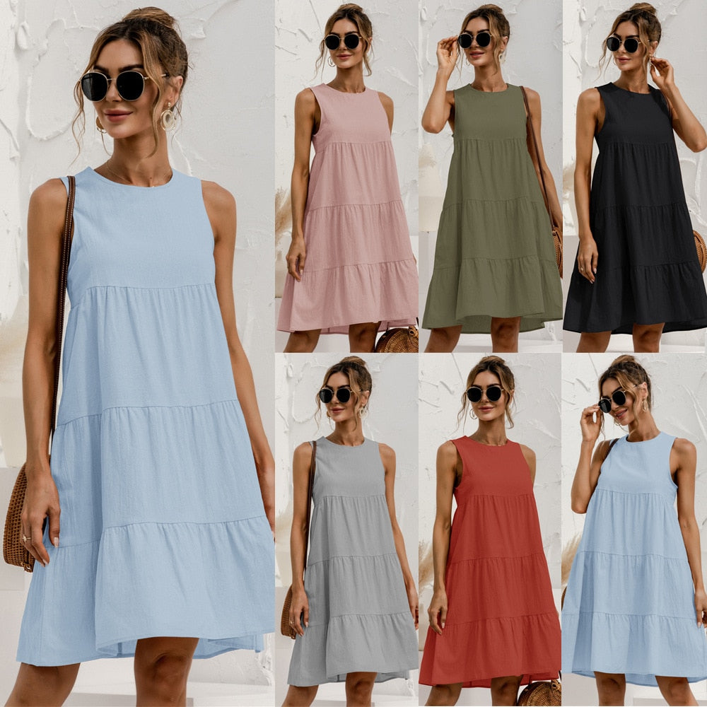C2C Cotton O-Neck Sleeveless Ladies Dress