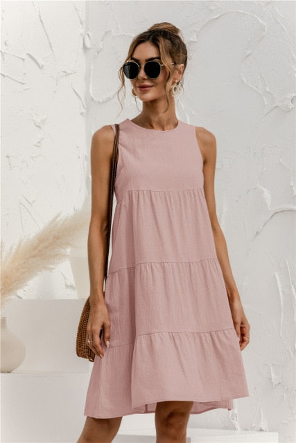 C2C Cotton O-Neck Sleeveless Ladies Dress