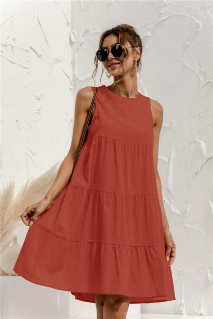 C2C Cotton O-Neck Sleeveless Ladies Dress