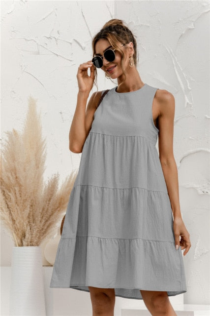 C2C Cotton O-Neck Sleeveless Ladies Dress