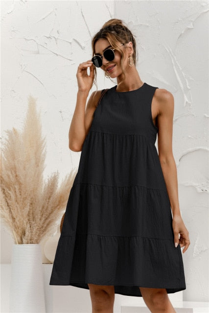C2C Cotton O-Neck Sleeveless Ladies Dress
