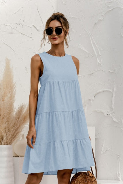 C2C Cotton O-Neck Sleeveless Ladies Dress