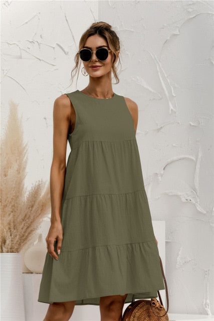 C2C Cotton O-Neck Sleeveless Ladies Dress