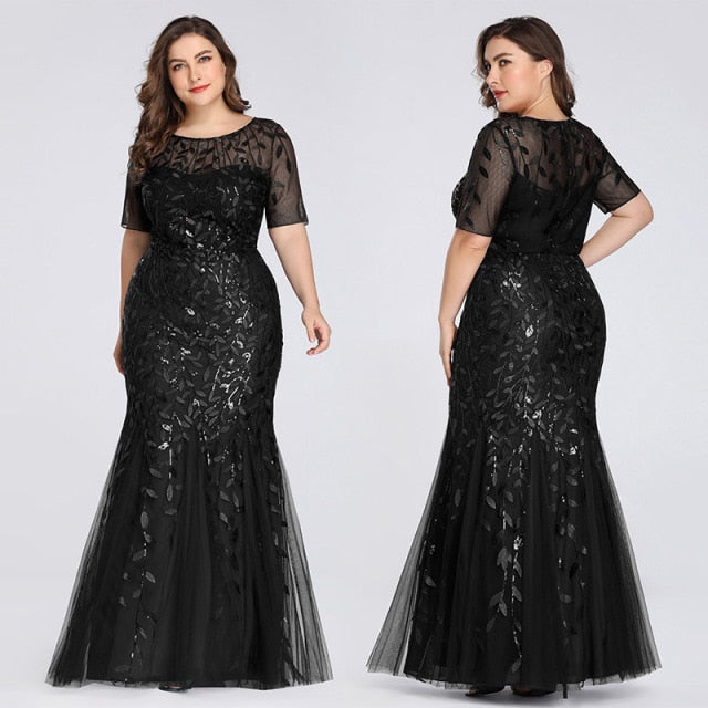 Ever Pretty Plus Size Sequin Mesh Mermaid Slim Evening Dress