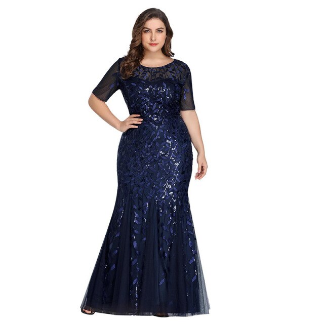 Ever Pretty Plus Size Sequin Mesh Mermaid Slim Evening Dress