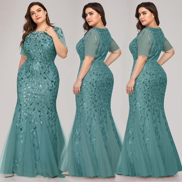 Ever Pretty Plus Size Sequin Mesh Mermaid Slim Evening Dress
