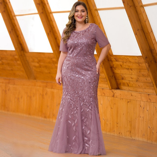 Ever Pretty Plus Size Sequin Mesh Mermaid Slim Evening Dress