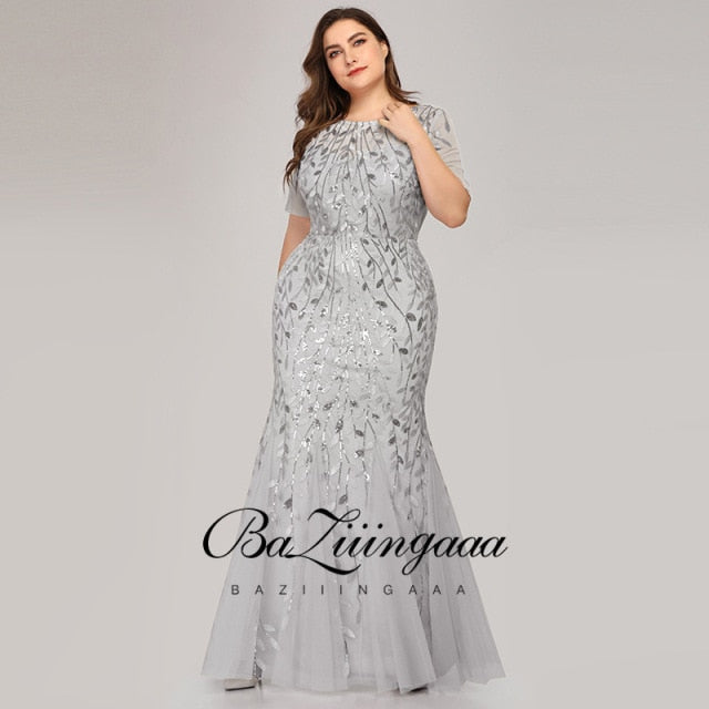 Ever Pretty Plus Size Sequin Mesh Mermaid Slim Evening Dress