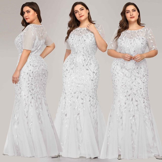 Ever Pretty Plus Size Sequin Mesh Mermaid Slim Evening Dress