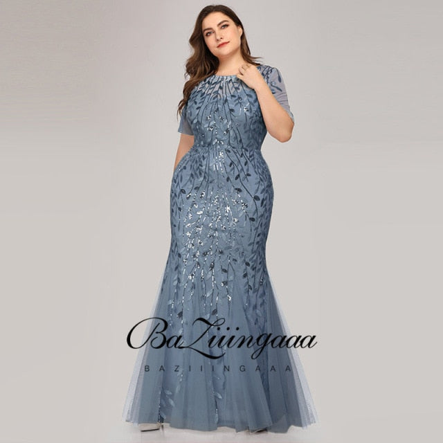Ever Pretty Plus Size Sequin Mesh Mermaid Slim Evening Dress