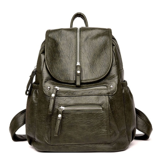 Lanyibaige Vintage Female Shoulder Leather Ladies Bagpack