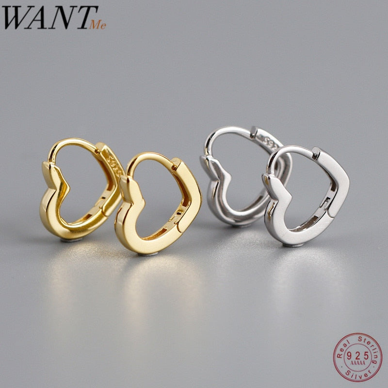 WANTME 925 Sterling Silver Minimalist Love Heart Stud Earrings