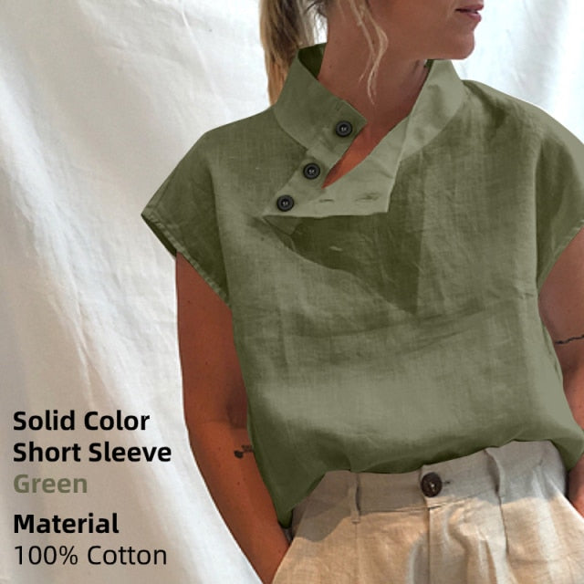 C2C Mall-Celmia Smith Cotton-Linnen Short Sleeve Casual Ladies Loose Tunic