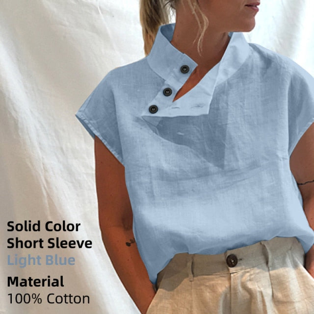 C2C Mall-Celmia Smith Cotton-Linnen Short Sleeve Casual Ladies Loose Tunic