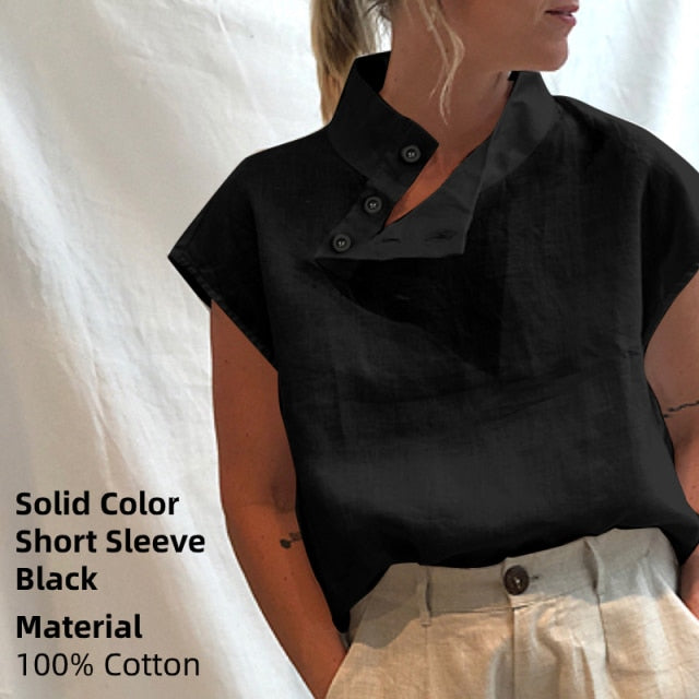 C2C Mall-Celmia Smith Cotton-Linnen Short Sleeve Casual Ladies Loose Tunic