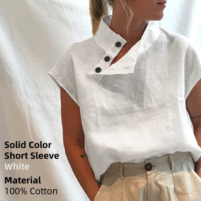 C2C Mall-Celmia Smith Cotton-Linnen Short Sleeve Casual Ladies Loose Tunic
