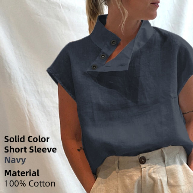C2C Mall-Celmia Smith Cotton-Linnen Short Sleeve Casual Ladies Loose Tunic