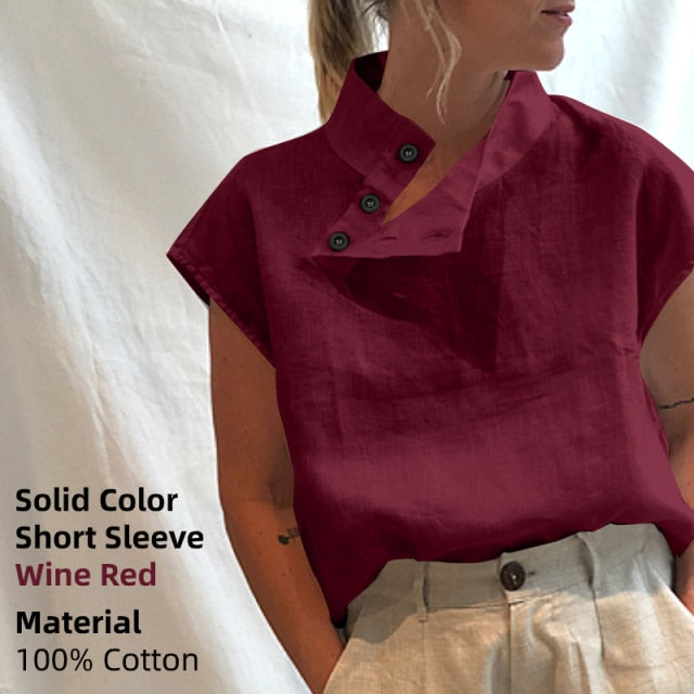 C2C Mall-Celmia Smith Cotton-Linnen Short Sleeve Casual Ladies Loose Tunic