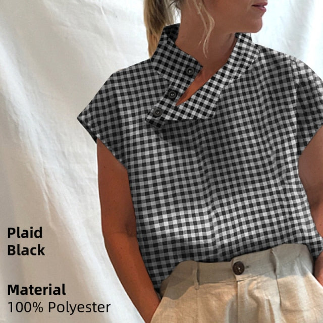 C2C Mall-Celmia Smith Cotton-Linnen Short Sleeve Casual Ladies Loose Tunic