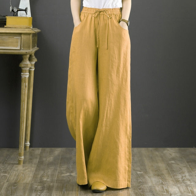 LLYGE Wide Leg High Waist Drawstring Loose Casual Ladies Pants